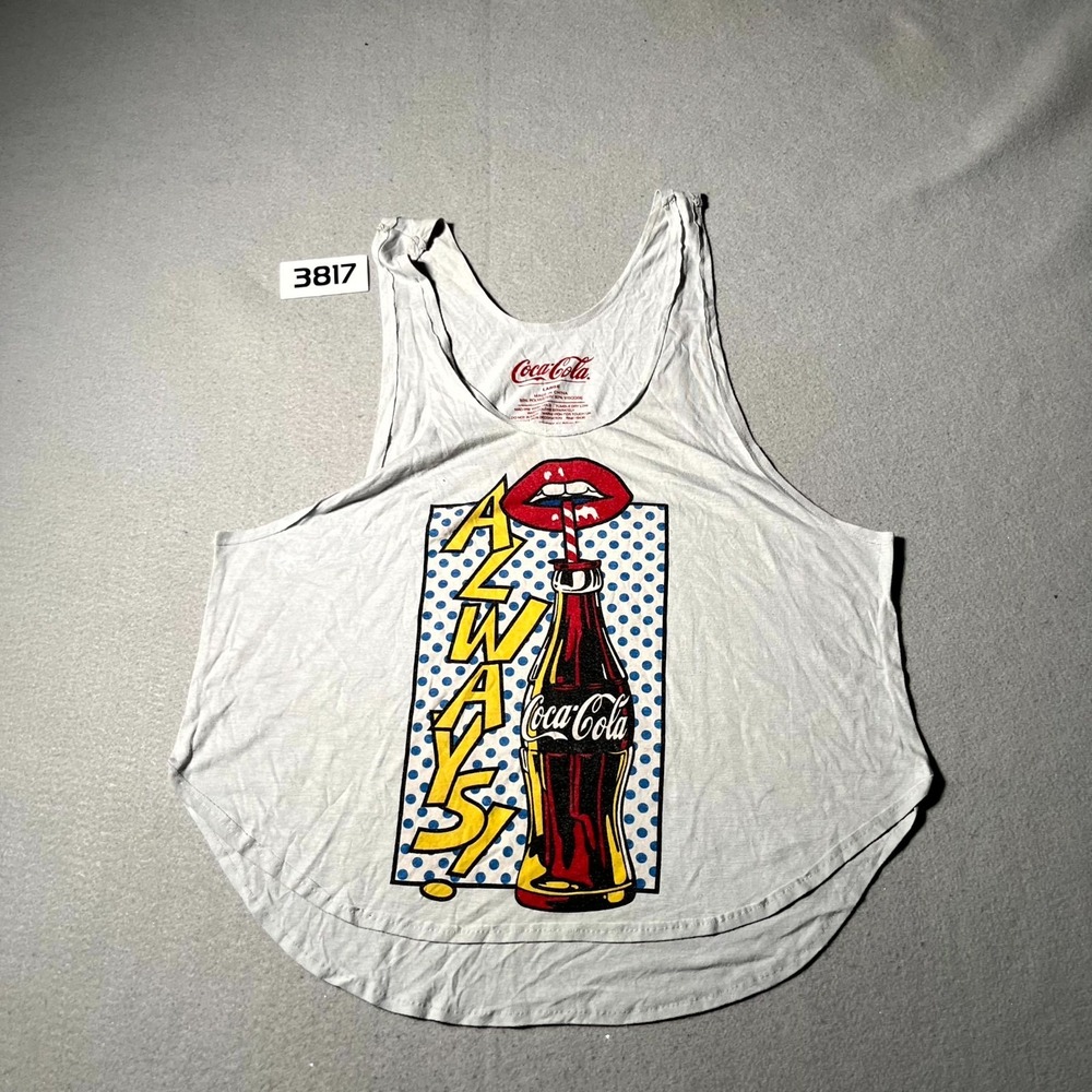 Coca-Cola Tank Top Womens L Gray Pop Art Always Coke Graphic Muscle Round Neck
